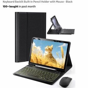 Black Tablet Keyboard with Backlit Keys and Mouse